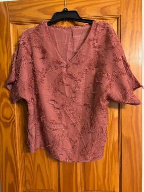 Washed Rose Textured V-Neck Women's Top